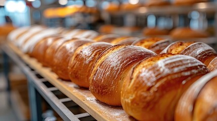 Bread Bakery. Commercial Kitchen Concept for Baked Loaves and Bread Production Technology
