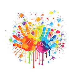 Obraz premium Colorful Hand Prints of Holi Colors on White Background