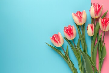 Mother's Day Tulip Floral on a Minimal Pastel Color Background.