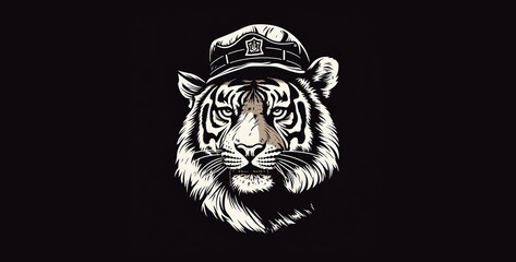 Portrait of a tiger in a hat. Vector illustration on a black background., head of a lion