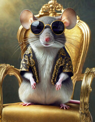 Regal Mouse in Sunglasses on Golden Throne