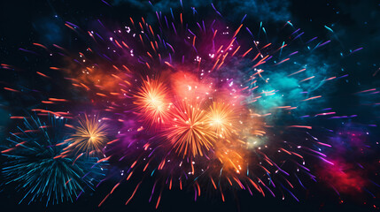 Beautiful fireworks background at night for holiday decoration