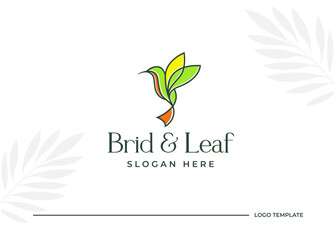 Beautiful Creative Colibri Bird and leaf Logo Design Vector