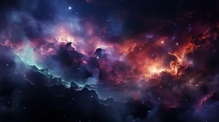 Foto op Canvas Abstract Dreamy Background Wallpaper Template of Nebula Sparkling Stars Stardust Galaxy Space Universe Astro Cosmos Danger Dangerous Hell Online Game Monster Devil Fantasy Colorful Tone 16:9  © Vibes 16:9