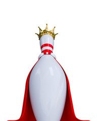 Bowling pin with royal crown. 3D illustration - 712359043