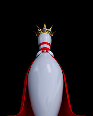 Bowling pin with royal crown. 3D illustration