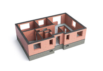 Building a brick house. House frame. 3d illustration - 712359228