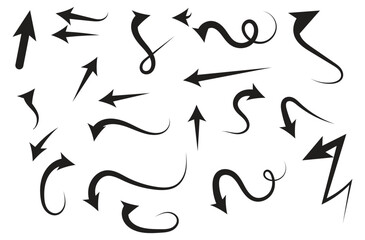 Collection hand drawn arrows. Set simple arrows isolated on white background. Arrow mark icons. Arrow paint - stock vector.