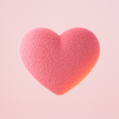 Cute fluffy heart 3d rendered illustration. 14 February greeting card. 