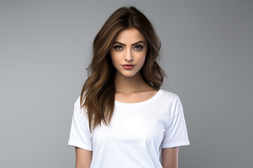 Obraz premium Woman in White Tshirt Mockup created with Generative AI