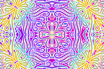 Beautiful colourful flower floral and leaf line art pattern of indonesian culture traditional tenun batik ethnic dayak background 