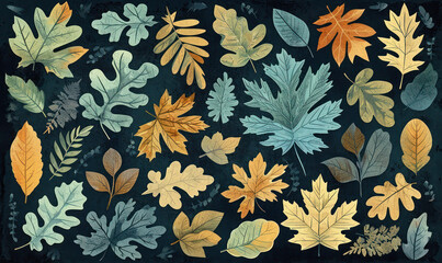 Fall Leaves: Seasonal Nature Design, Decorative Plant Foliage Pattern on Yellow Maple Seamless Illustration Background