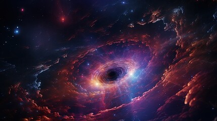 Obraz premium Abstract Dreamy Background Wallpaper Template of a Black Hole amid Nebula Sparkling Stars Stardust Outer Space Galaxy Universe Astro Cosmos Sci Fi Online Game Fantasy Colorful Tone 16:9 