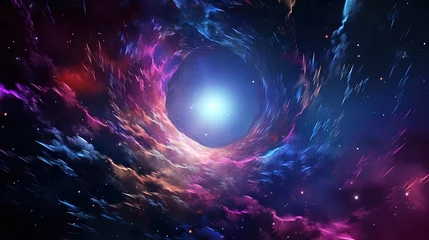 Fotobehang Abstract Beautiful Stunning Dreamy Background Wallpaper Template of a Wormhole Swirling in Nebula Time Travel Concept Stardust Space Galaxy Universe Online Game Time Machine Fantasy Colorful Tone 16:9 © Vibes 16:9