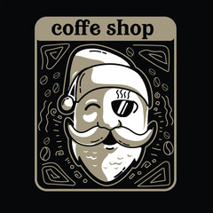 illustration santa with coffee for shirt and logo