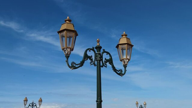 Low angle view of antique-style street lights in the city of Rabat, Morocco