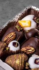 Chocolate-covered strawberries in a box