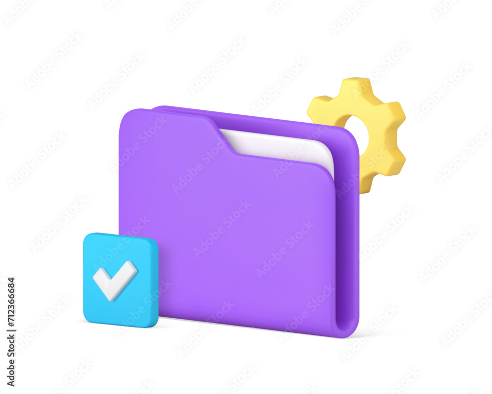 Poster document storage server digital file folder archive database management 3d icon realistic vector