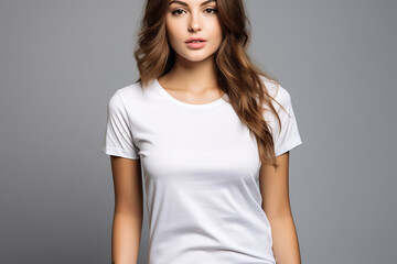 Fototapeta premium Woman in White Tshirt Mockup created with Generative AI