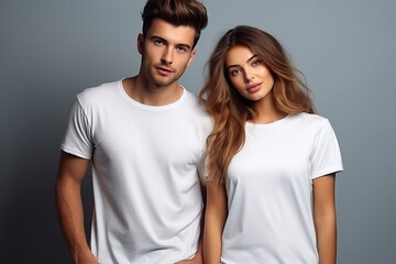 Fototapeta premium Woman in White Tshirt Mockup created with Generative AI