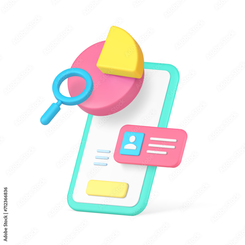 Poster business analyzing searching information smartphone application 3d icon realistic vector