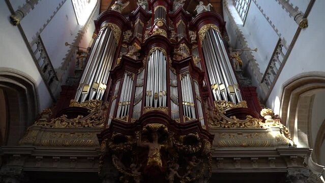 Church organ in The Grote Kerk (St. Bavo Church) in Haarlem, Netherlands