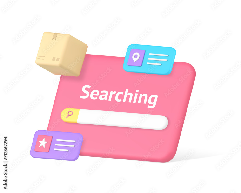 Poster searching internet browser bar with suggestion web address navigation 3d icon realistic vector