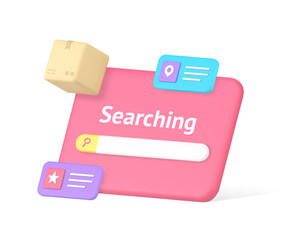 Searching internet browser bar with suggestion web address navigation 3d icon realistic vector
