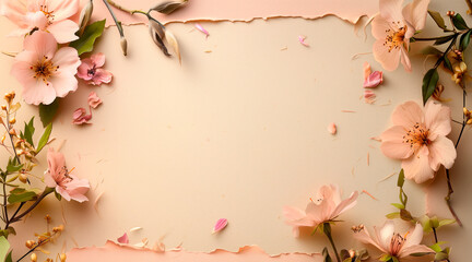 Illustration. top view angle shot, gradient background with floral margins, old paper colors, clean interior, mockup
