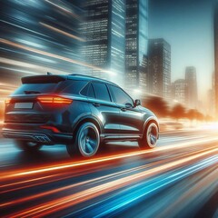 SUV type car miving along street. AI generated illustration