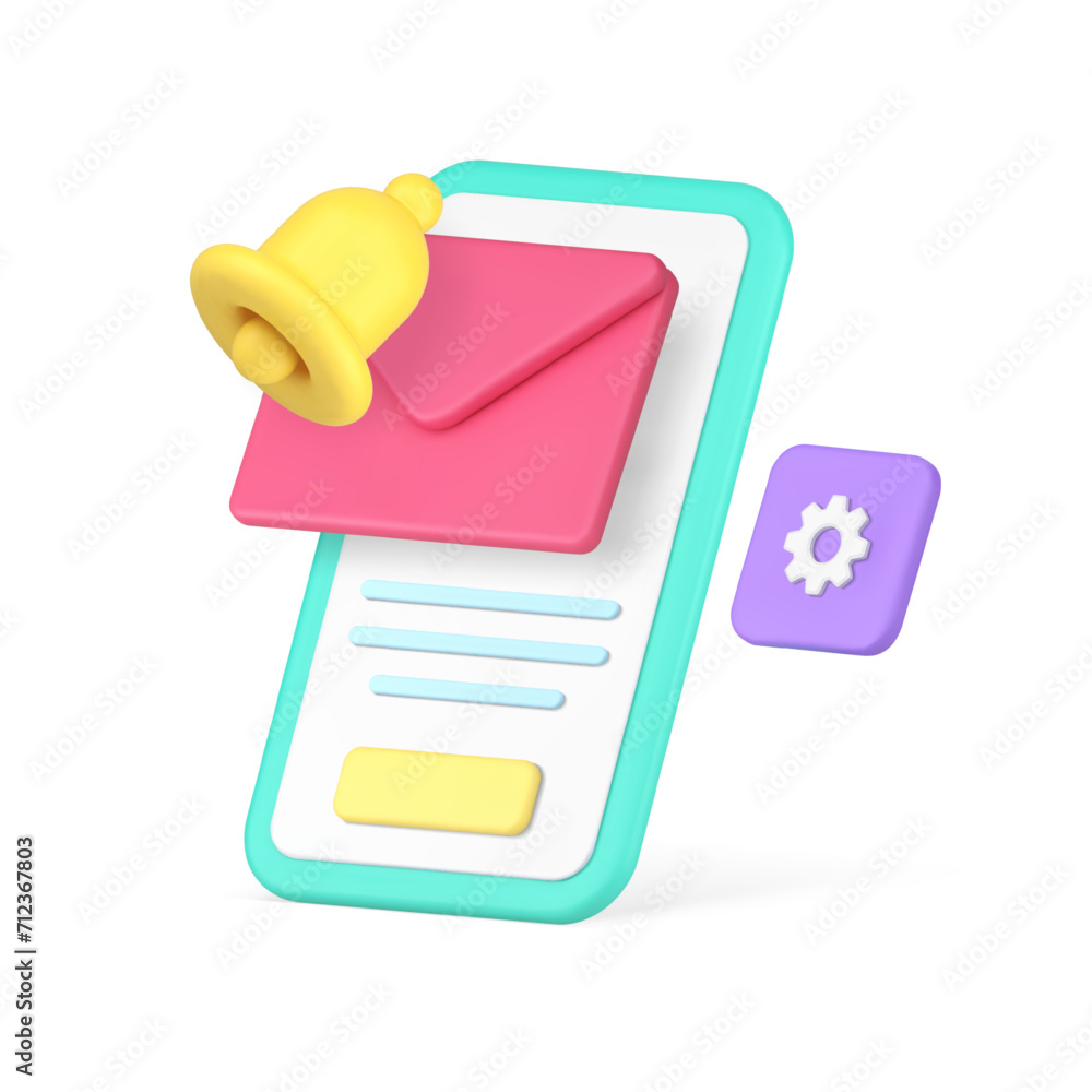 Poster incoming new message reminder inbox email smartphone application 3d icon realistic vector