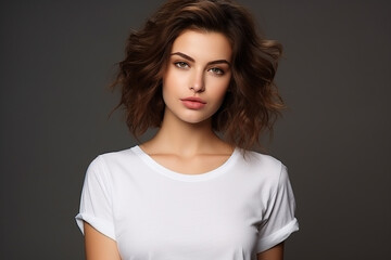Obraz premium Woman in White Tshirt Mockup created with Generative AI