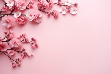 Naklejka na ściany i meble Flowers composition. Pink flowers and eucalyptus branches on pink background. Valentines day, mothers day, womens day concept. Flat lay, top view