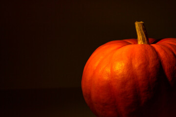 Large orange pumpkin on a black background.