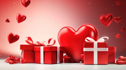 Valentine's day design. Realistic red gifts boxes