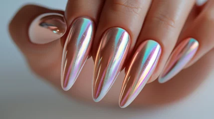  Nail art, metallic nails, trend of 2024, ai © Alona