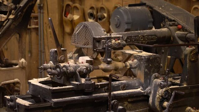 Production of  wooden shoes (dutch: klompen) in a factory in Netherlands