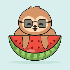 vector sloth funny cartoon watermelon illustration