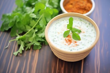 pudina raita with fresh mint leaves and spices