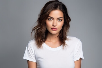 Obraz premium Woman in White Tshirt Mockup created with Generative AI