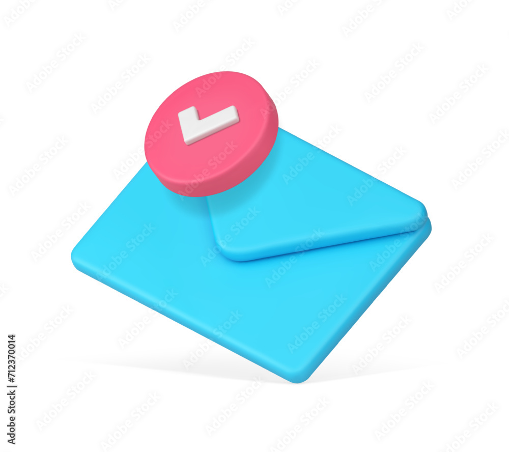 Poster new message letter send delivery mail email envelope with checkmark 3d icon realistic vector