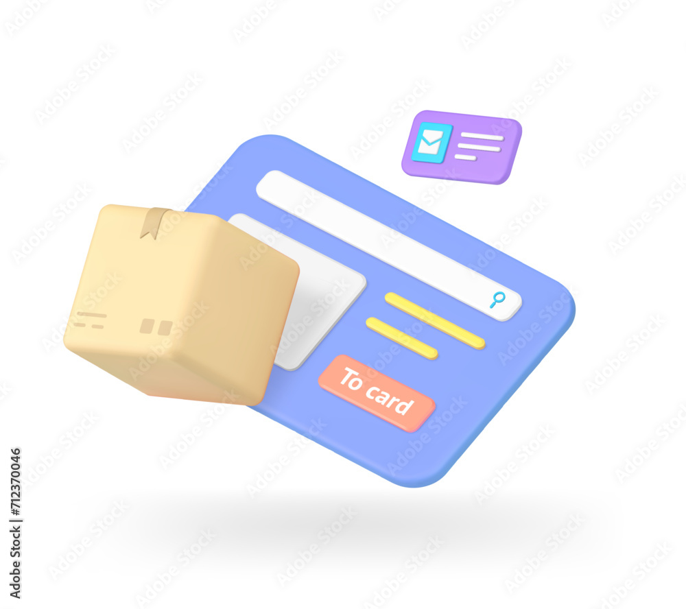 Poster shopping delivery service searching web form window cargo transportation 3d icon realistic vector
