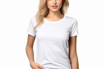 Fototapeta premium Woman in White Tshirt Mockup created with Generative AI