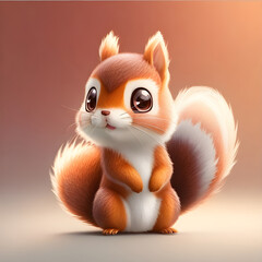 Whimsical Squirrel Illustration with Fluffy Tail
 A delightful digital illustration of an adorable squirrel with a bushy tail and inquisitive eyes, perfect for nature-themed decor and chil