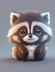 Charming Raccoon Cartoon Illustration
 An endearing digital illustration of a cartoon raccoon with deep blue eyes, perfect for wildlife themes and children's content.