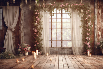 Blank canvas of a soft indoor window curtain photo backdrop, offering endless possibilities for your creative projects and designs