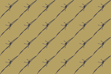 Barbed wire, seamless pattern, print, gift wrap, fabric print. Background Military camp. Camouflage