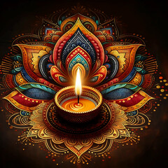  Indian traditional festival Diwali lots of candles celebrating with colorful lights  on dark background