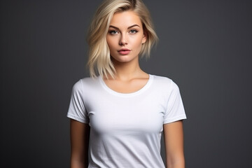 Fototapeta premium Woman in White Tshirt Mockup created with Generative AI