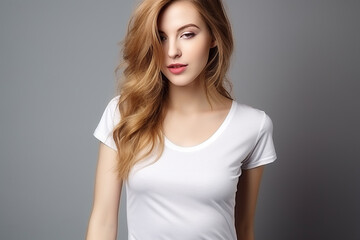 Obraz premium Woman in White Tshirt Mockup created with Generative AI